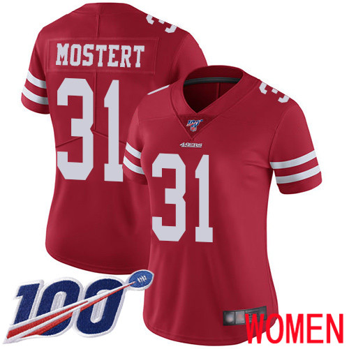 San Francisco 49ers Limited Red Women Raheem Mostert Home NFL Jersey #31 100th Season Vapor Untouchable->women nfl jersey->Women Jersey